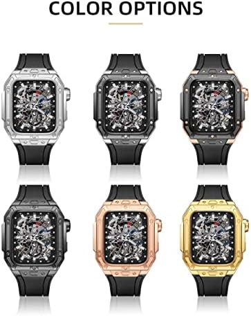 TRDYBSK LUXURY Metal Watch Case+Strap for Apple Watch Band Series 8 7 45mm Pulseira de borracha de aço inoxidável
