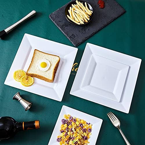 N9R 60 Pacote de placas plásticas quadradas brancas - pratos de jantar 30pcs de jantar 9,5 polegadas