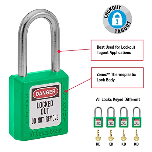 MASTER Lock 410grn Lockout Tagout Padlock de segurança com key verde 0,25 pol. Diâmetro de manilha