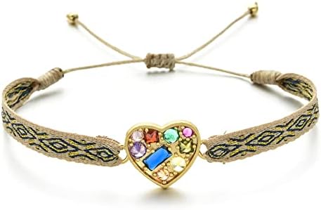 Tlhn colorido woven string pulseira artesanal deus olho de coração pulveriza de amizade para