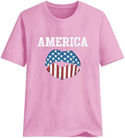 Camiseta redonda feminina t-shirt bandeira americana tops tais