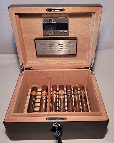 Smoker Smoker Cigar Humidor ~ Genuine Spanish Red Cedar Wood Alto brilho com higrômetro, umidificador
