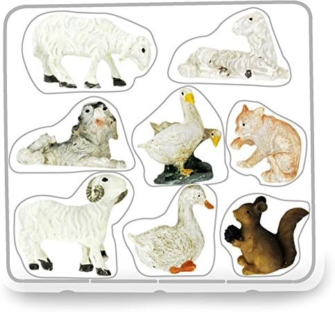 Ferrari & Arrighetti Natividade Cena Conjunto: estatuetas de animais - gansos, cachorro, gato, esquilo, ovelha