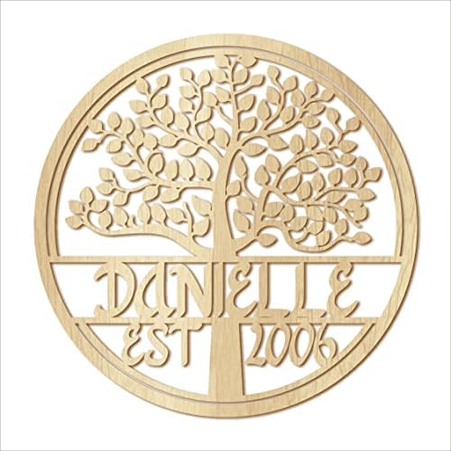 Nome do círculo de madeira personalizado Sign, árvore personalizada da vida 6 - 40 Largura, nome de
