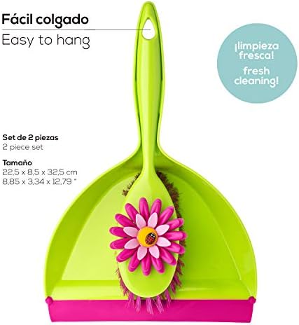 Vigar Flower Power Pox Pan and Brush Handy Set, 12-3/4 polegadas, verde, rosa