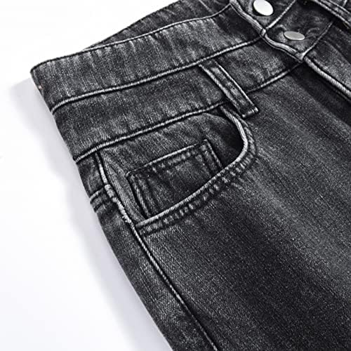 Calça jeans de cargo para mulheres macus quentes jeans espessados ​​de jeans Haren calça alta cintura alta