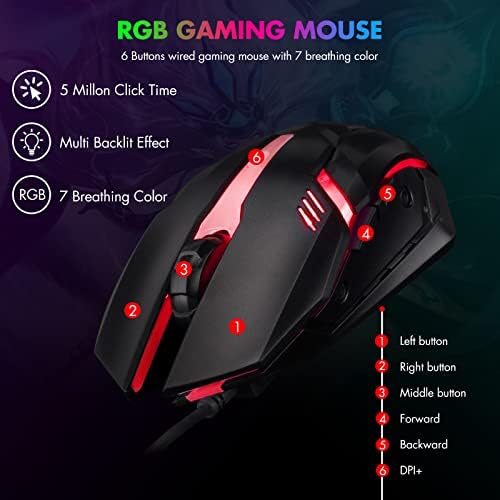 Mouse e teclado RGB Gaming, CHOncHow 87 TECHAS TKL Teclado de jogos e combinação de mouse, LED