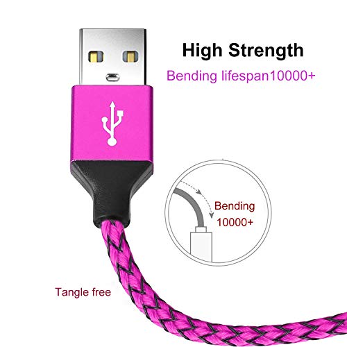 Sagmoc tipo C Cabo de carregador Pink quente - USB C Cordamento de carregamento Compatível para Samsung S10 S9 S8 Plus, Nota 8, LG V30 G6 G5, Pixel, Moto Z/Z2, etc, 【5 pacote】 10ft 2x6ft 3ft 2ft nylon Braided （Fuchsia vermelha )