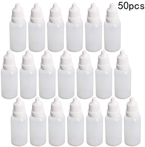 Jutagoss 50pcs pe garrafa de conta -gotas translúcida branca, 15 ml de garrafas de gota de boca pequena