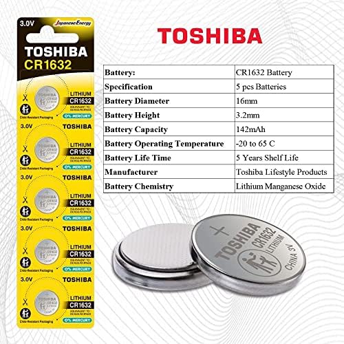 Toshiba CR1632 3V Bateria de célula de moeda de lítio 5 baterias tira embalagem resistente à criança