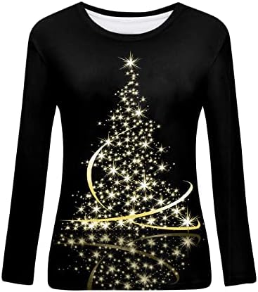 Feliz Natal Camisas para mulheres fofas engraçadas de manga longa de natal rena gráfica imprimir t-shirt blusa