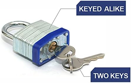 Cadeado laminado com chave, fechaduras de chave, manilha normal de argola de plástico azul, pacote