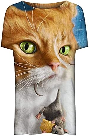 2023 camiseta de verão para mulheres tees gráficos de gato fofo camisa de manga curta redonda de túnica
