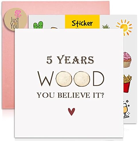 Cartão de aniversário de madeira de 5 anos Pibypil, para casal, marido, esposa, namorado, namorada, cartas