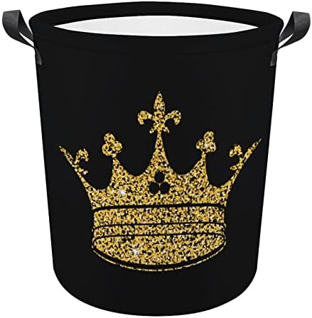Gold coroa de lavanderia dobrável cesta de cesto à prova d'água Saco de armazenamento de armazenamento com alça 16,5 x 16,5 x 17