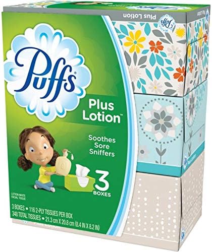 Puffs Puffs Plus Loção Facial Facial, 3 caixas de família, 116 tecidos por caixa, 348 contagem, 116