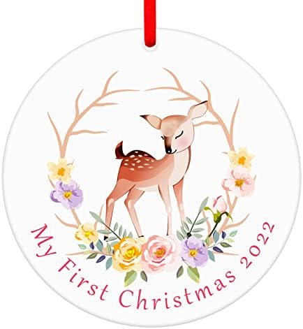 Primeiros enfeites de Natal do Facraft Baby 2022,3 Elk e Flor My First Christmas Ornament Babys Ornament