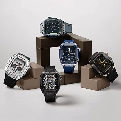Eksil Luxury Metal Watch Case+Strap for Apple Watch Band Series 6 5 4 SE 44mm Pulseira de borracha de aço
