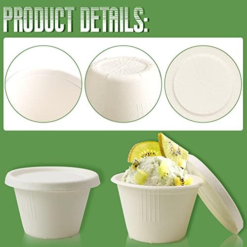 VMIAPXO 100 Define xícaras de papel de fibra de bagaço naturais, copos de porção pratos descartáveis