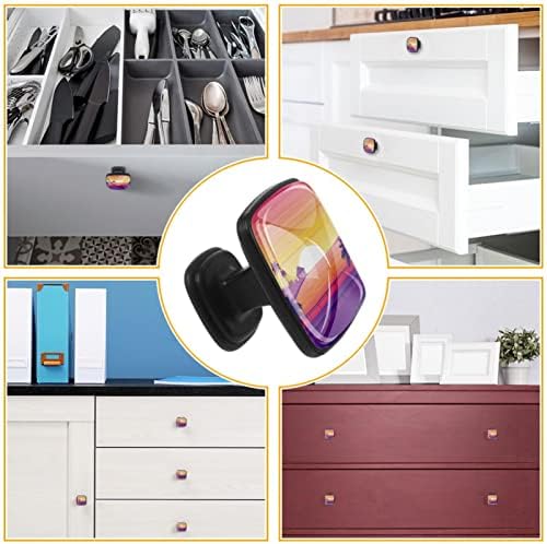 4 peças Cabinete botões Sunset Palm Purple Gaveta Pulls para armário de banheiro de armário de cozinha, quadrado