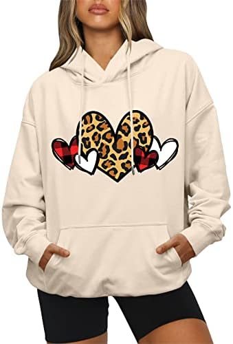 Mtsdjskf mole -mole casual feminino leopard coração impresso de manga longa com cordão leve moletom