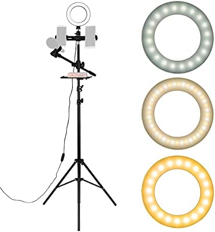 NC 6.3 Luz de anel selfie com suporte de tripé e suporte para celular duplo e suporte de microfone