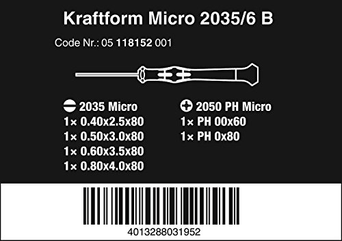 WERA 2035/6 Kraftform Microsslotted/Phillips Electronics Conjunto e rack, 6 peças, 05118152001