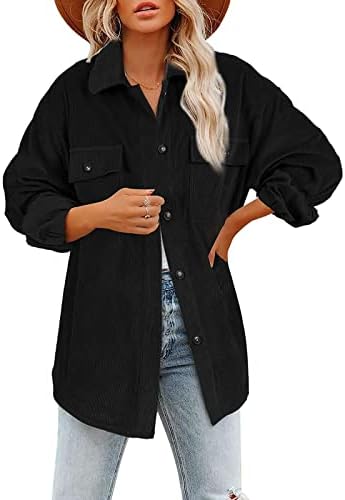 Usuming Women Cordoy Button Down Camisa Solid Color Sopel Slave Sleeve Slave Classic Fit Coat