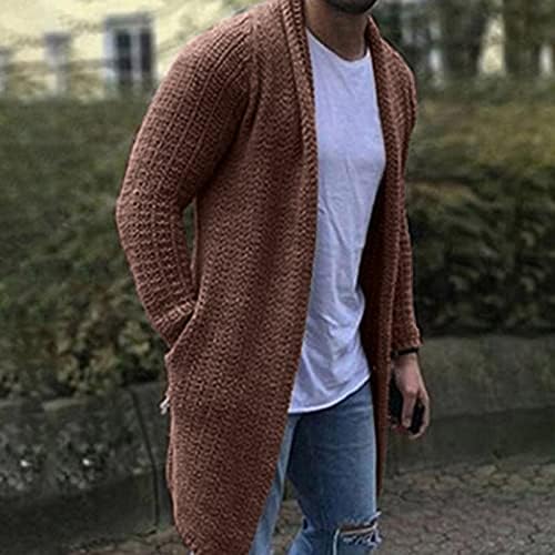 Men midi suéter cardigã moda a cabo sólido tricotar jaqueta casual solta manga longa malha
