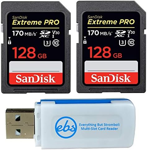 Sandisk 256 GB SDXC Extreme Pro Memory Card Two Pack 4K V30 UHS-I Classe 10 Pacote com tudo, menos Stromboli