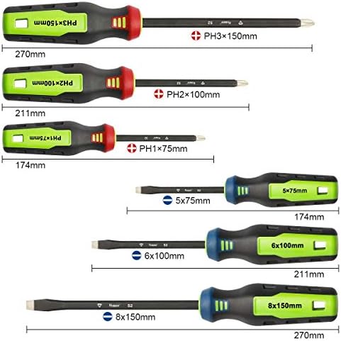 Conjunto de chaves de fenda magnética 6pcs, Huepar Professional 3 Kit com fenda Phillips com ponta
