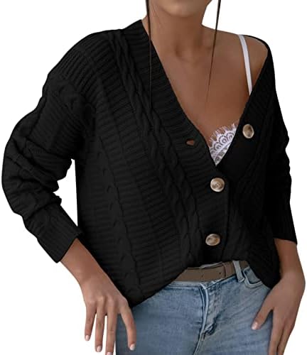 Frente feminina de frente aberta feminino Casual Twist Solid Sweater Cardigan V pescoço solto de manga longa Cardigã