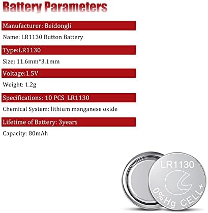 LR1130 AG10 Bateria 1.5V Botões de célula alcalina de longa duração 20 peças 【Garantia de 3 anos】