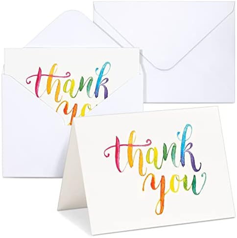 Saudações sustentáveis ​​120 PACK Rainbow Cartões de agradecimento com envelopes, conjunto de notas de agradecimento