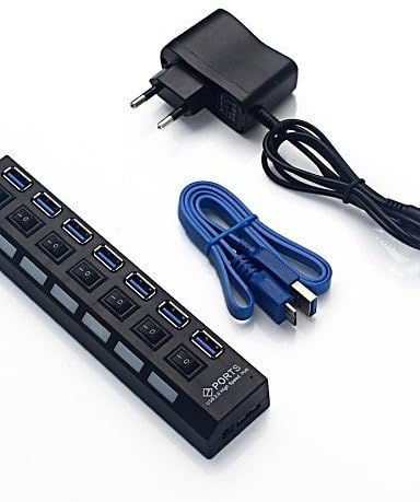 7 Porta USB 3.0 Cabo de potência de alta velocidade para PC Notebook para laptop para desktop, preto-1 m