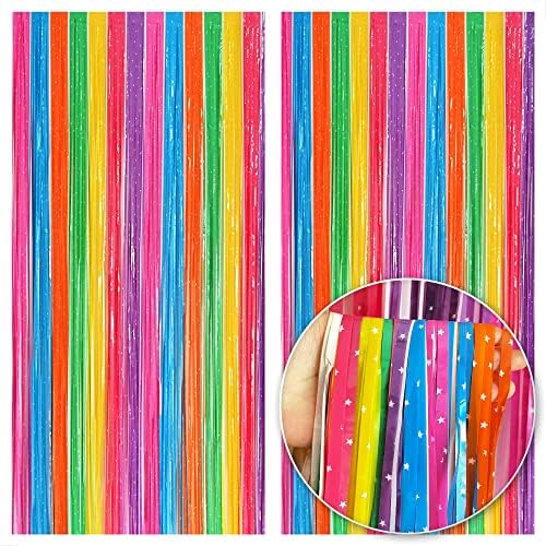 Katchon, cortina de arco -íris espumante - 6,4x8 pés, pacote de 2 | Cortina de tinsel espumante de arco -íris para decorações de chá de bebê arco -íris | Fladers metálicas de arco -íris para aniversário, decorações do orgulho