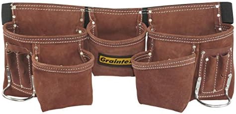 Grintex DS2966 11 Pocket Professional Work Apron Brown Color Suede Leather com cinto de correia