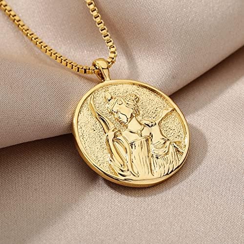 Oyalma Gold Goddess Artemis Colar para mulheres Vintage Round Medallion Pingente Jewelry para ela -