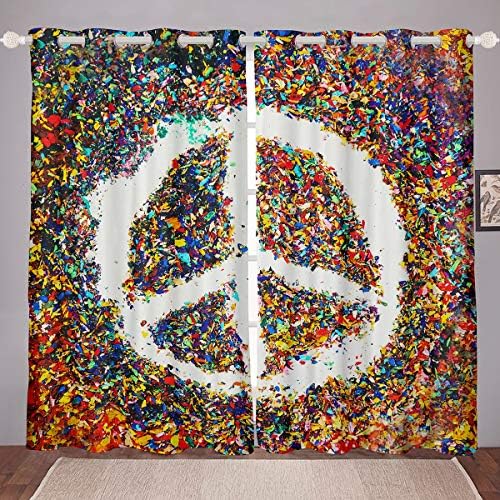 Cortinas de janela de sinal de paz erosebridal, aquarela de graffiti psicodélico hippie para crianças