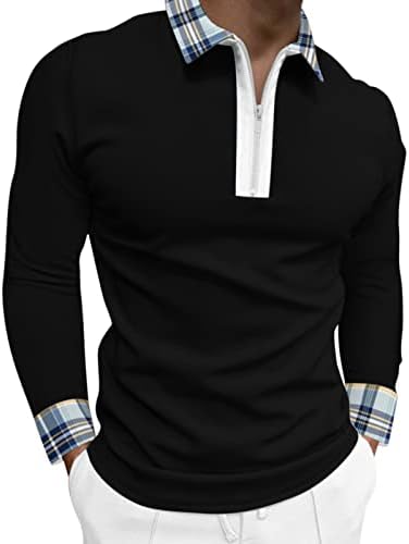BEUU 2022 Novas camisas de pólo para homens, manga longa de manga xadrez colarinho de golfe tops de streetwear camisa muscular casual
