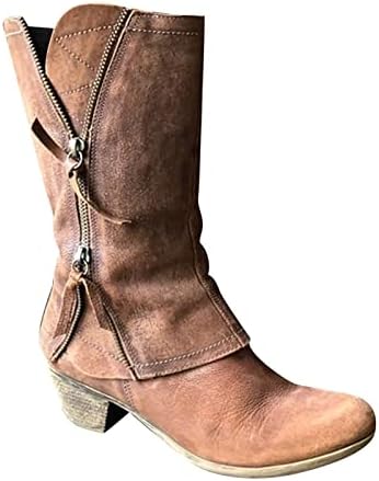 Sapatos femininos de moda de moda vintage western cowboy kngiht botas casuais saltos baixos