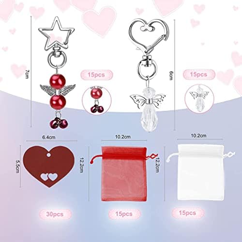 Pretyzoom Wedding Guest Favors 30 Sets Keychain Set Charms Wing Pingente Heart Tags Baptism Favor Bag
