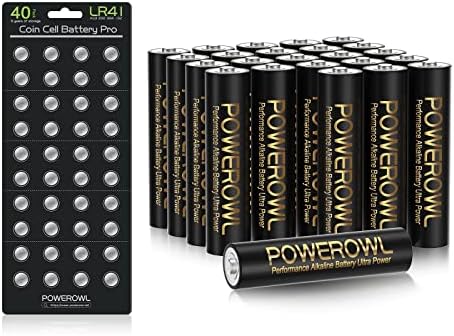 Baterias LR41 de alta capacidade PowerOwl 40Pack & Alcaline AAA Bateries 24 contagem
