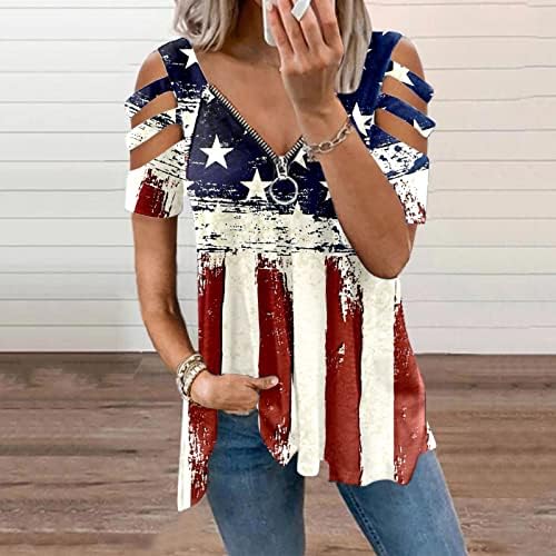 4 de julho Túnicas de bandeira dos EUA para mulheres oculam uma camiseta gorny de verão de verão casual manga
