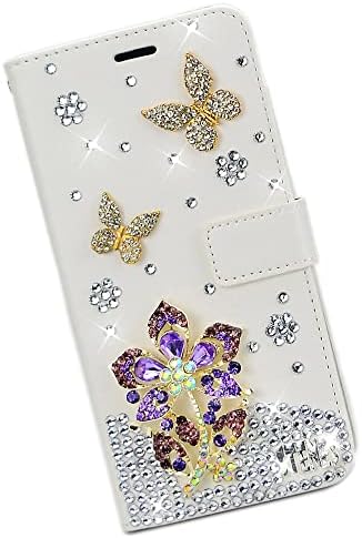 Caixa de carteira de cristal de arte de fada compatível com a Samsung Galaxy A02 - Butterfly de Fluste
