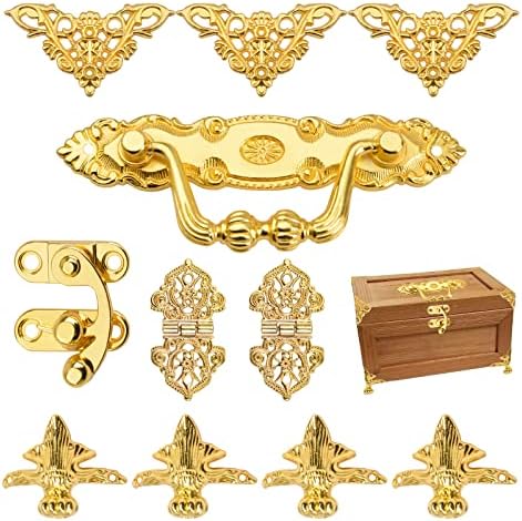 Morobor Gold Jewelry Box Latch Antique trava Hasp Hinges Handle Box Corner Protectors Kit para caixa de jóias