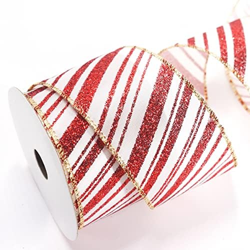 Fita de redemoinho de tecido de tecido branco e vermelho altier, fita de tiro de brilho para decoração