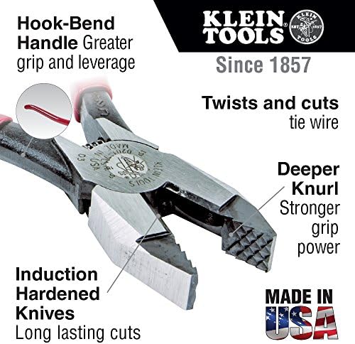 Klein Tools D201-7CSTA Linesman alicate, cortadores laterais com ação carregada de mola e 27400 tiewire bobina, alumínio leve, canhoto e mão direita com botão de rebobina
