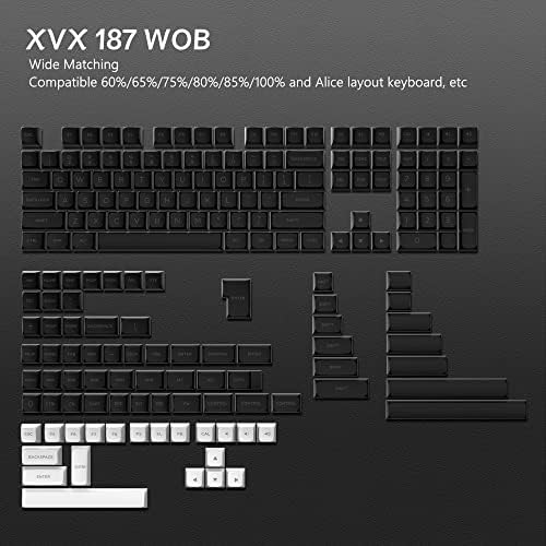 XVX PBT Keycaps, Black Keycaps 187 Keys Double Shot WOB CAPAP CUDDADO CONJUNTO PARA 60% 65% 75% 80% e teclado