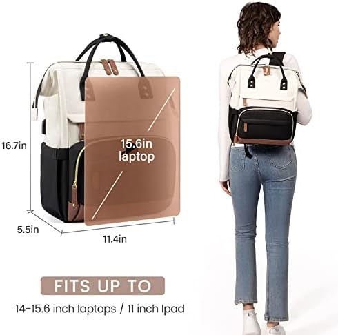 Mochila de laptop LoveVook para mulheres, bolsa de mochilas de negócios de 15,6 polegadas com porto USB,